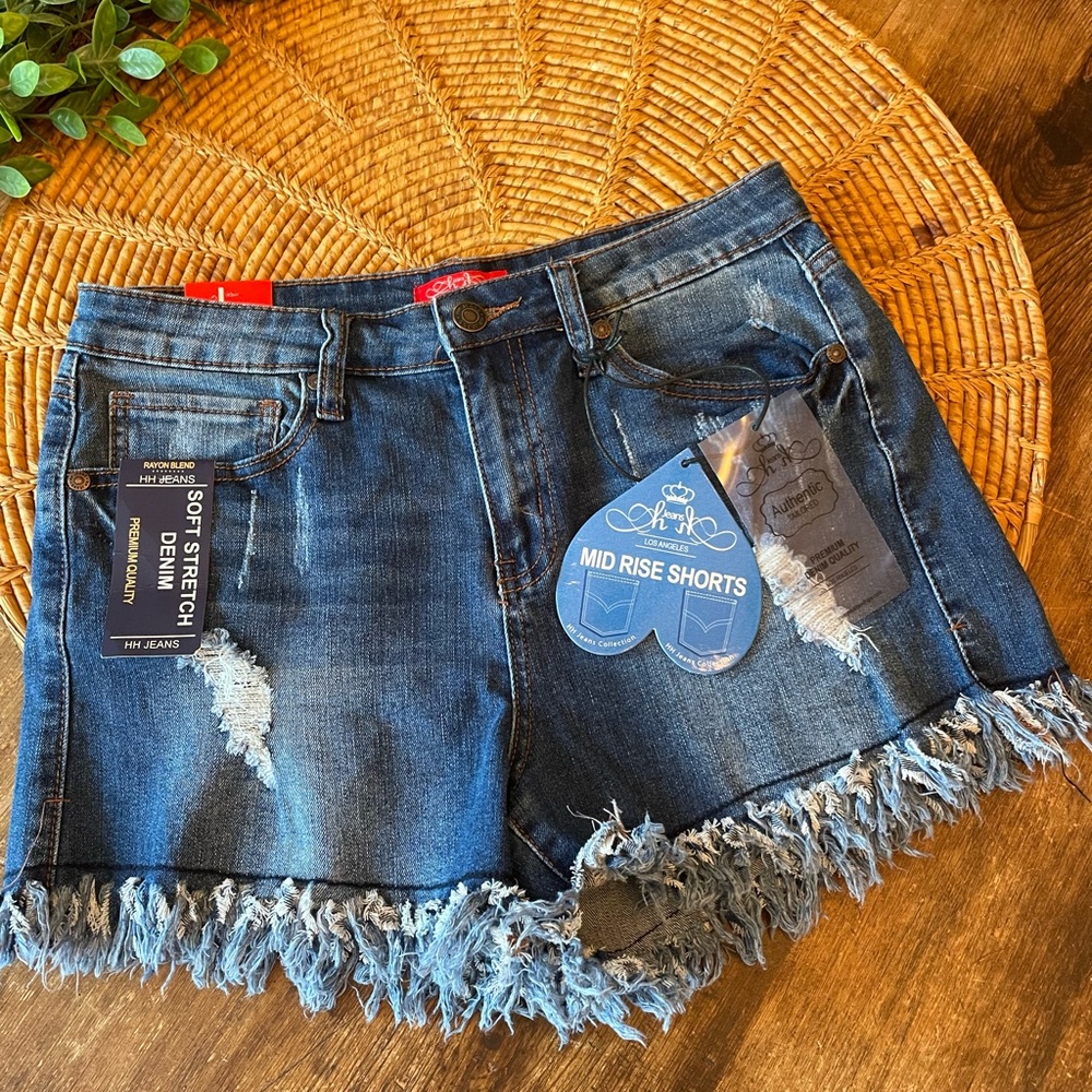 New HH Los Angeles Mid Rise Distressed Denim Shorts